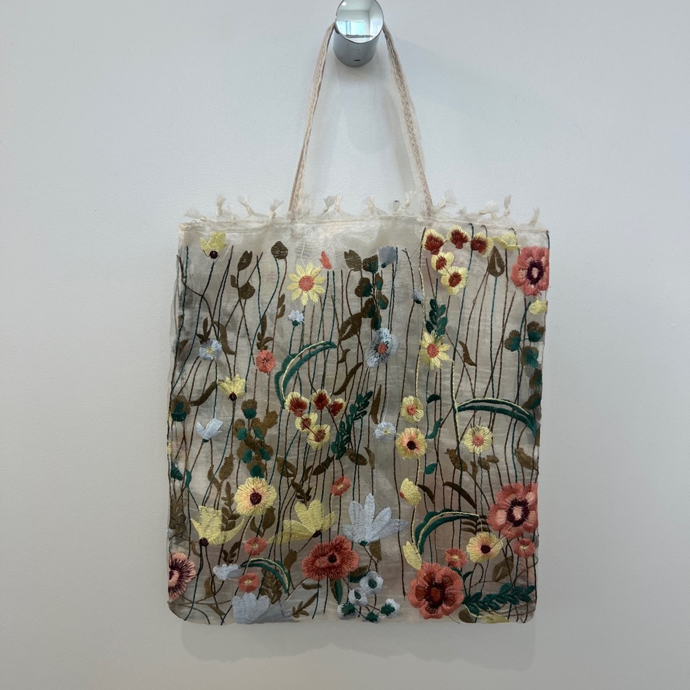 Floral Embroidered Tote Bag
